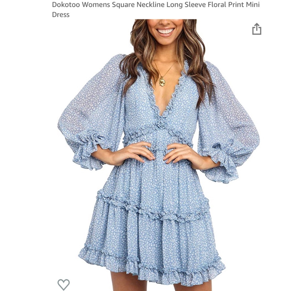 NWT. Long Sleeve Light Blue Floral Dress. Sz S